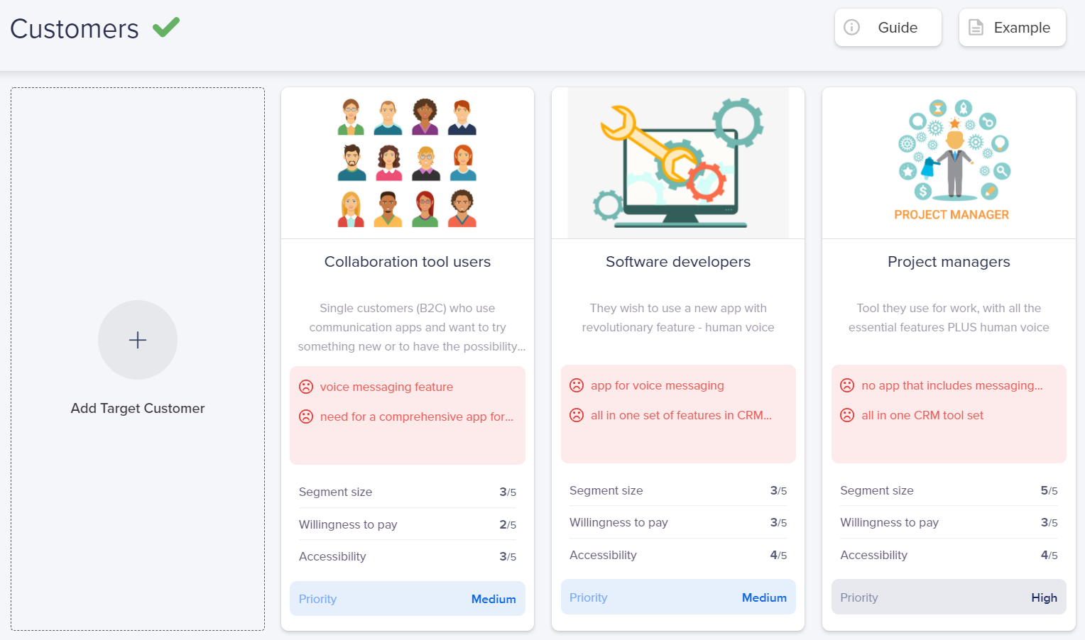 Target customers - Snapshot from IdeaBuddy