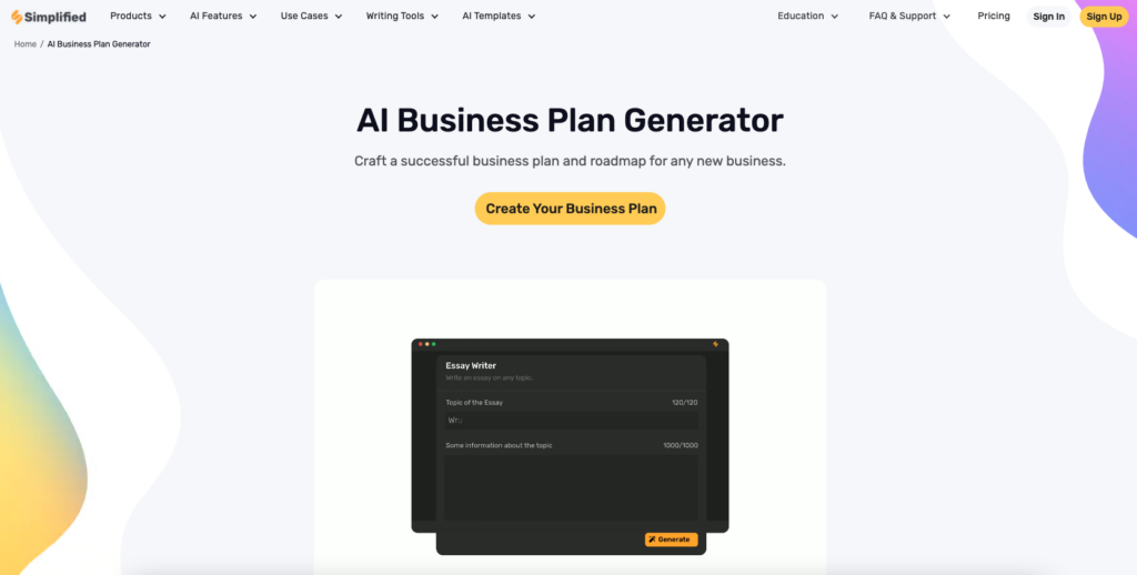 Simplified AI Business Plan Generator