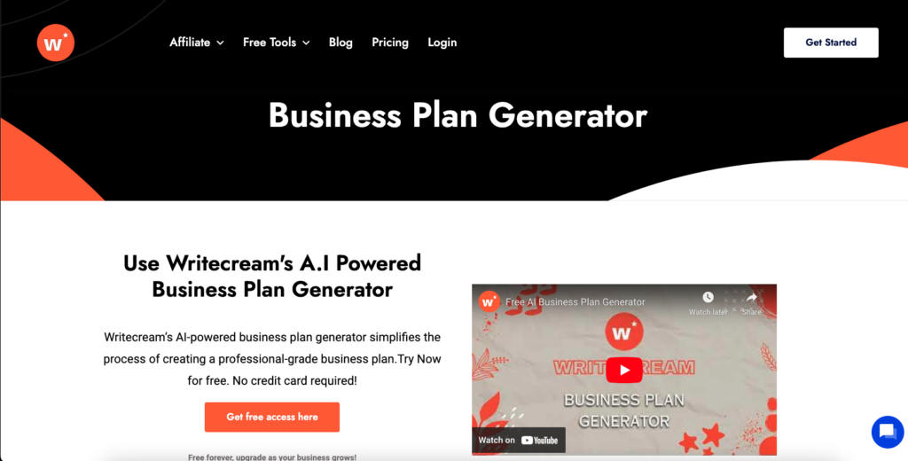 Writecream AI Business Plan Generator